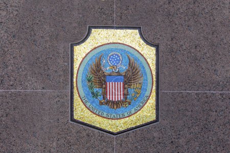 Photo for Austin, Texas - November 3, 2023:  USA Coat of Arms, located on the front of Texas State Library in Austin, USA. - Royalty Free Image