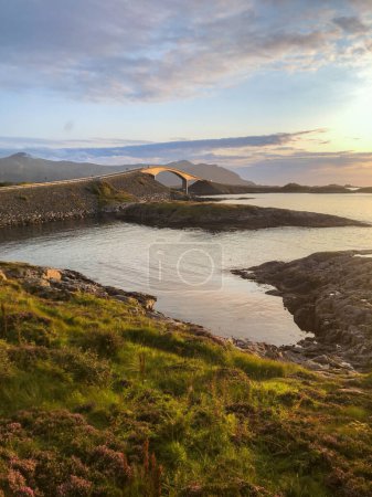 Photo for Storseisundet bridge, the main attraction of the Atlantic road. Norway. The county of More og Romsdal and the James Bond bridge. - Royalty Free Image