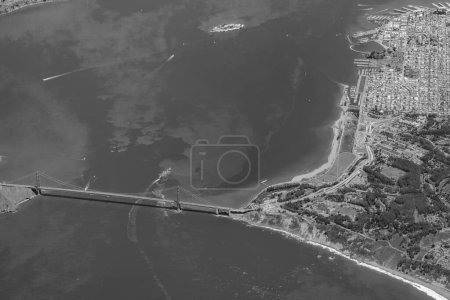 Photo for Aerial of bay with downtown San Francisco and Golden gate bridge, USA - Royalty Free Image