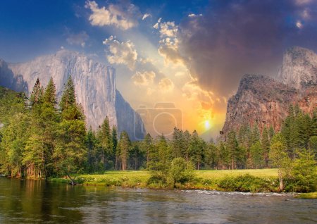 Photo for View to Yosemite walley with view to rocks el Captan and half dome in California, USA - Royalty Free Image