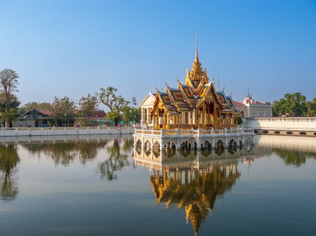 Photo for Bang Pa-In Aisawan, artificial lake with bridge and temple in Thipya-Art  at the Royal Summer Palace near Bangkok, Thailand - Royalty Free Image