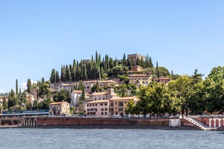 Photo for View of the castle of San Pietro in the city of Verona, Italy. The castle is on the top of the hill of San Pietro on the banks of the Adige River - Royalty Free Image