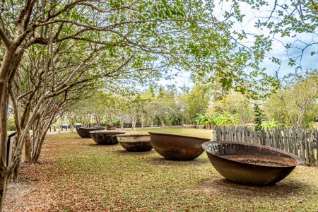 Photo for Vacherie, USA - October 27, 2023: sugar boiling pots at the oak alley plantation in Louisiana. - Royalty Free Image