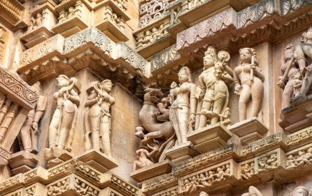 Photo for The Ranakpur Temple in Pali, Rajasthan, is dedicated to Jain Tirthankara Rishabhanatha. This temple is famous for experimental love-making scenes and other sexual practices on the panels of temple walls - Royalty Free Image