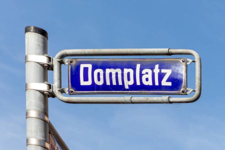 street sign Domplatz - engl. cathedral square - in Frankfurt, Germany