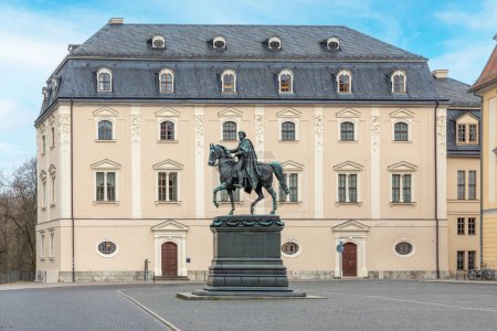 Place of Democracy in city of Weimar in Germany. Equestrian sculpture of Carl August - Duke of Saxe-Weimar-Eisenach