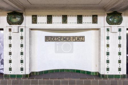 Photo for Subway station signage ruedesheimer Platz - Ruedesheim square - at the underground in Berlin, Germany - Royalty Free Image