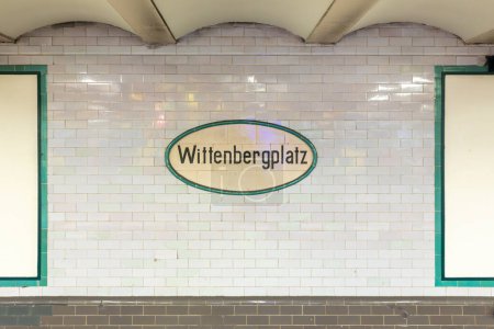 Photo for Subway station signage Wittenbergplatz  at the underground in Berlin, Germany - Royalty Free Image