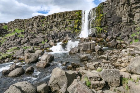 Photo for Beautiful Oxararfoss waterfall in summer, Thingvellir National Park in Iceland - Royalty Free Image