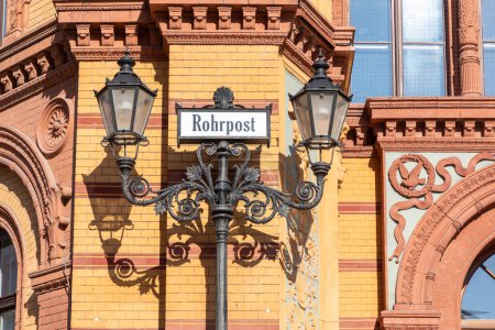 Photo for Sign Rohrpost at Post office building - (Kaiserliches Postfuhramt -  on Oranienburger street in Berlin, Germany - Royalty Free Image