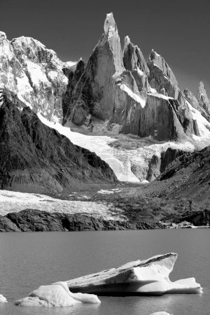 beautiful view to the snow capped mountains of Laguna Torre in Argentina