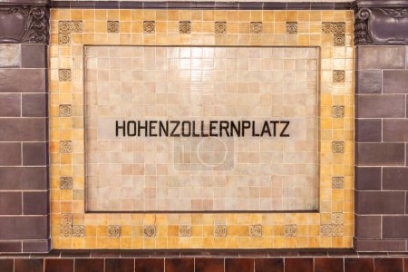 Photo for Signage Hohenzollernplatz - engl. square of the Hohenzollern dynasty -  at the metro station in Berlin, Germany - Royalty Free Image