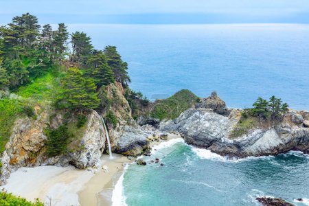scenic beach landscape at McWay Falls in Julia Pfeiffer Burns State Park, Big Sur, California, Highway No 1, USA