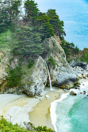 scenic beach landscape at McWay Falls in Julia Pfeiffer Burns State Park, Big Sur, California, Highway No 1, USA