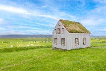 Gilsstofa Büros Informationen im Glaumbaer Volkskundemuseum, ein Holzhaus aus dem 19. Jahrhundert repräsentiert die Art von Gebäude in Varmahlio, Island