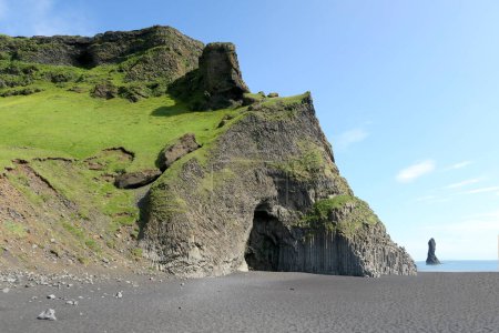 scenic vertical basalt columns at Reynisfjara, the famous black beach in Iceland, near Vik  Myrdal, form a perfect geometric background pattern