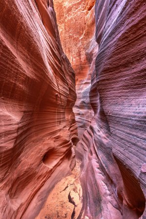 Wind Pebble slot canyon near Page Arizona highlights the narrow passageway and amazing, intricate patterns that form over millions of years from the combination of water and sediment flow.