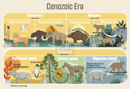 Illustration for Cenozoic Era: Geological timeline spanning from the Paleocene Epoch to Holocene Epoch. - Royalty Free Image