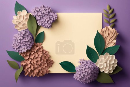 Téléchargez les photos : Modèle de carte de vœux vierge avec cadre fleuri coloré dans le style de coupe de papier. - en image libre de droit