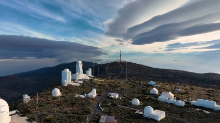 Aerial view of Space Observatory on the mountain near Teide volcano on Tenerife, Canary islands, Spain