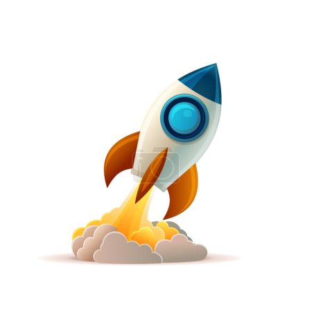 Ilustración de Spaceship Rocket Cartoon Style Icon. Startup or Business Concept. Vector illustration - Imagen libre de derechos
