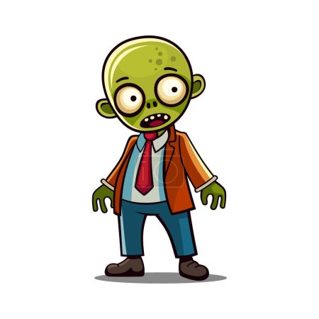 Cute Funnt Zombie. Cartoon Style on White Background. Vector illustration