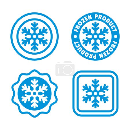 Gefrorene Produktetiketten Set vorhanden. Schneeflocke-Symbol auf weißem Hintergrund. Vektorillustration
