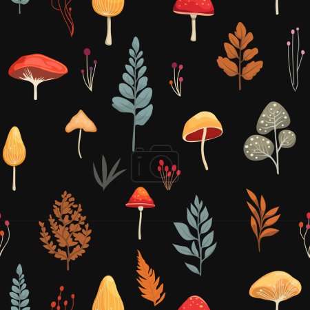 Photo for Autumn Seamless Pattern with Mushrooms, Berries and Flowers. Vector illustration - Royalty Free Image