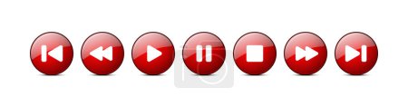 Photo for Multimedia Player Red Button Icons Set. Vector illustration - Royalty Free Image