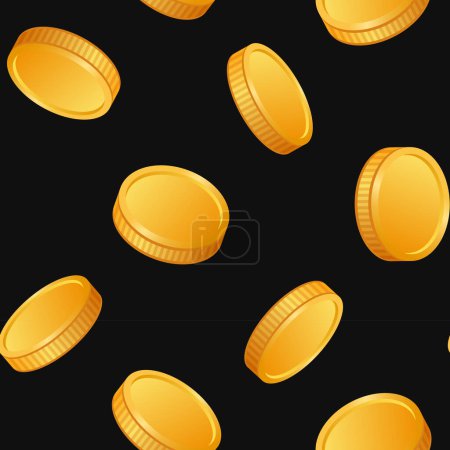 Photo for Seamless Golden Coins Pattern on Black Background. Vector illustration - Royalty Free Image