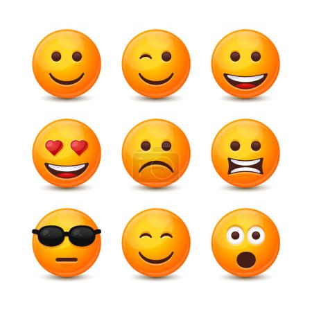 Photo for Round Emoji Icons Set. Yellow Smile on White Background. Vector illustration - Royalty Free Image