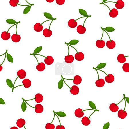 Photo for Red Cherry Seamless Pattern. White Background. Vector illustration - Royalty Free Image
