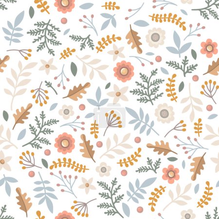 Photo for Floral Pattern with Flowers and Leaves on White Background. Vector illustration - Royalty Free Image