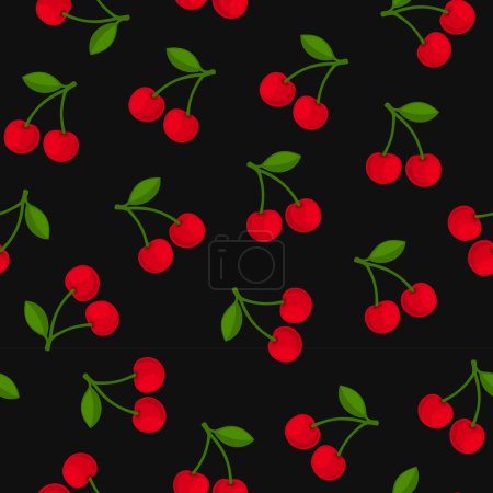 Photo for Red Cherry Seamless Pattern. Black Background. Vector illustration - Royalty Free Image