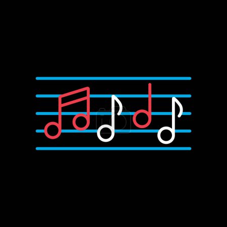 Illustration for Stave and music notes vector on black background icon. Melody, classical music, sound design. Graph symbol for music and sound web site and apps design, logo, app, UI - Royalty Free Image