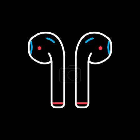 Ilustración de Airpods auriculares inalámbricos vector en el icono de fondo negro. Signo musical. Símbolo gráfico para música y sonido sitio web y aplicaciones de diseño, logotipo, aplicación, interfaz de usuario - Imagen libre de derechos