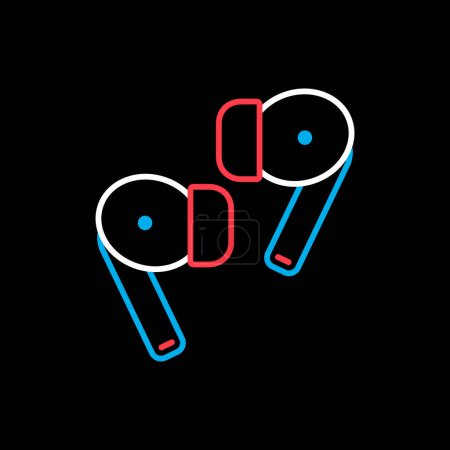 Ilustración de Par de auriculares inalámbricos vector auriculares en el icono de fondo negro. Símbolo gráfico para música y sonido sitio web y aplicaciones de diseño, logotipo, aplicación, interfaz de usuario - Imagen libre de derechos