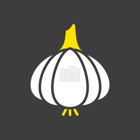 Garlic bulb, allium sativum isolated design vector glyph on dark background icon. Vegetable sign. Graph symbol for food and drinks web site, apps design, mobile apps and print media, logo, UI