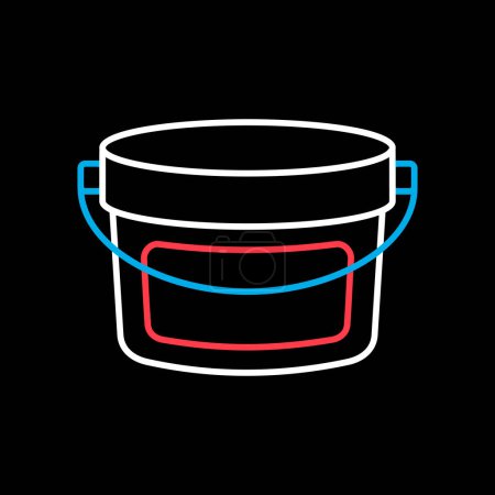 Illustration for Pastic bucket container for paint or food on dark background icon. Construction, repair and building vector design and illustration - Royalty Free Image