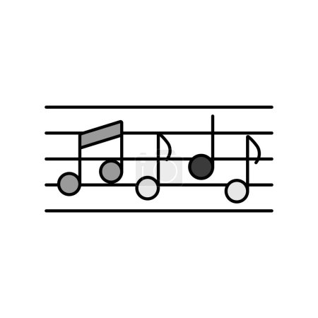 Illustration for Stave and music notes color vector grayscale icon. Melody, classical music, sound design. Graph symbol for music and sound web site and apps design, logo, app, UI - Royalty Free Image