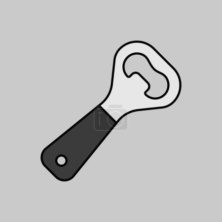 Illustration for Close up of bottle opener vector grayscale icon. Kitchen appliances. Graph symbol for cooking web site design, logo, app, UI - Royalty Free Image