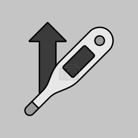 Ilustración de Increased temperature with thermometer vector grayscale icon. Medical sign. Coronavirus. Graph symbol for medical web site and apps design, logo, app, UI - Imagen libre de derechos