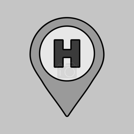 Ilustración de Hospital or heliport pointer vector grayscale icon. Medicine and medical support sign. Graph symbol for medical web site and apps design, logo, app, UI - Imagen libre de derechos
