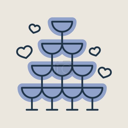 Illustration for Wedding pyramid from glasses isolated icon. Vector illustration, romance elements. Sticker, patch, badge, card for marriage, valentine - Royalty Free Image