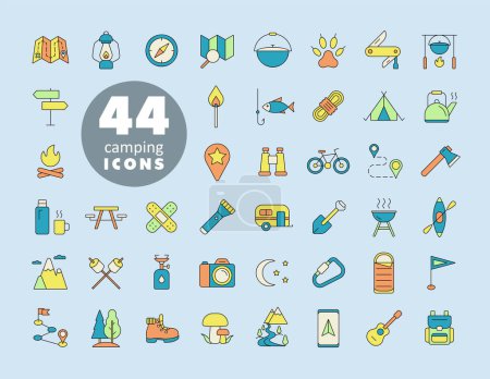 Illustration for Camping, Hiking, Nature and Outdoor Activities icons set. Graph symbol for travel and tourism web site and apps design, logo, app, UI - Royalty Free Image