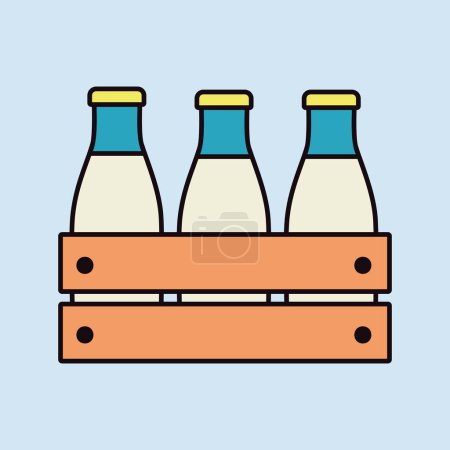Milchhölzerne Schachtel. Milchflaschen Kistenvektorsymbol. Zeichen für Milchprodukte. Grafiksymbol zum Kochen von Webseiten und Apps Design, Logo, App, UI