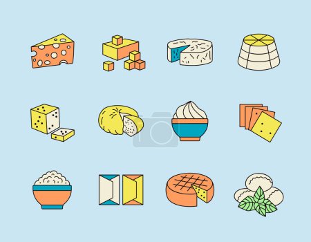Cheese vector icon set. Dairy products sign. Graph symbol for cooking web site and apps design, logo, app, UI