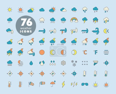 Vector weather forecast icon set. Meteorology sign. Graph symbol for travel, tourism and weather web site and apps design, logo, app, UI