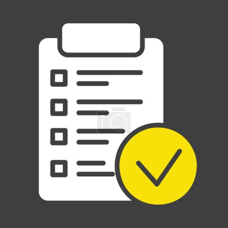 Month planning, to do list, time management with check mark vector solid icon on dark background. Graph symbol for fitness and weight loss web site and apps design, logo, app, UI