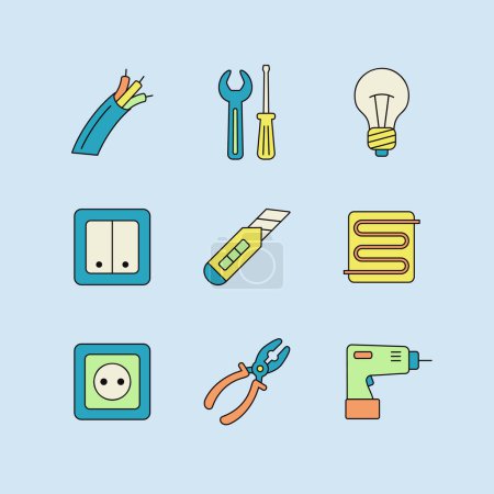 Home repair, electric vector icons set. Graph symbol for your web site design, logo, app, UI. Vector illustration, EPS10.